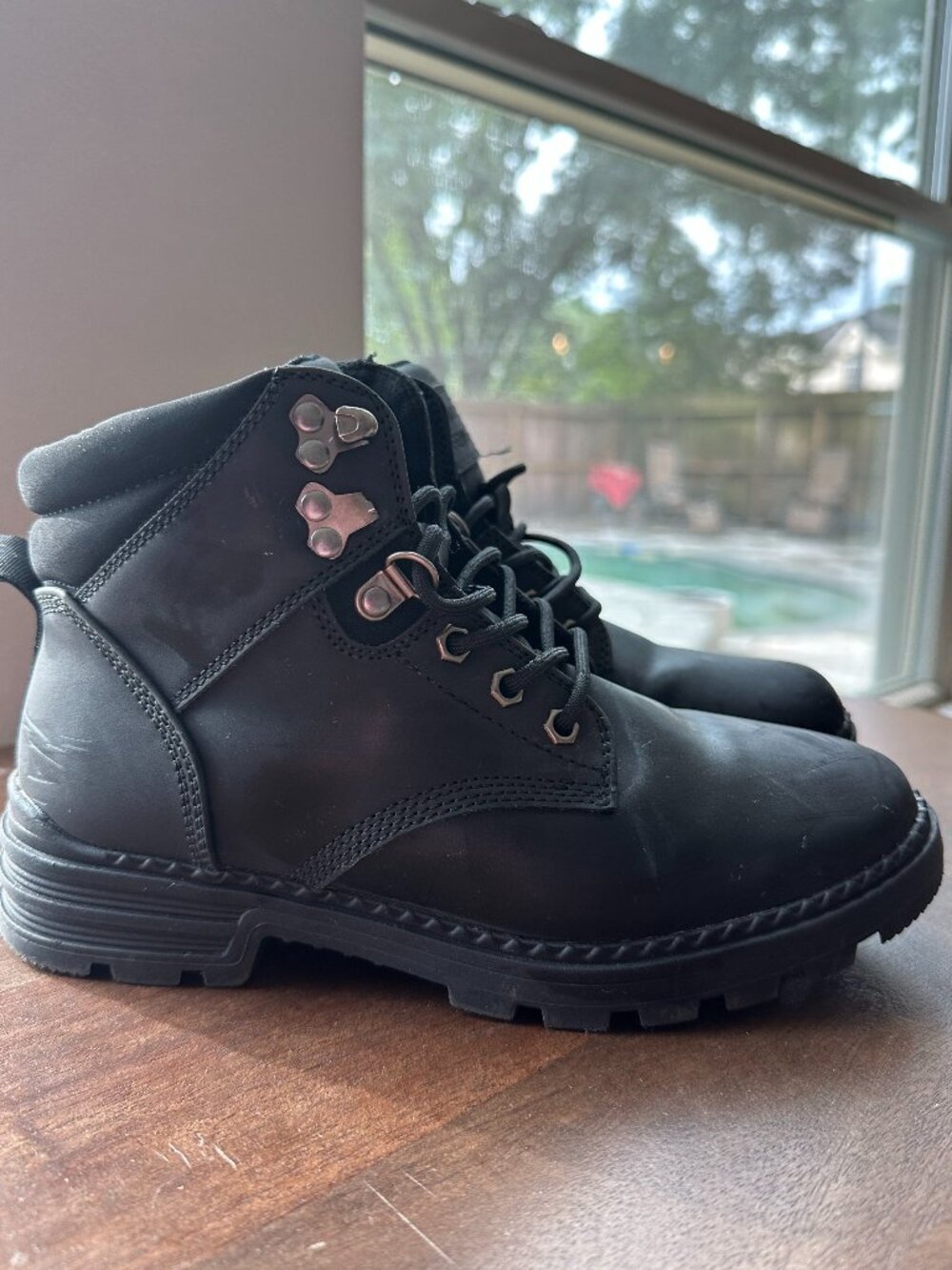 Anjou Femme Black Matte Combat Boots | Lug Sole Hiking Utility Boot women's 7